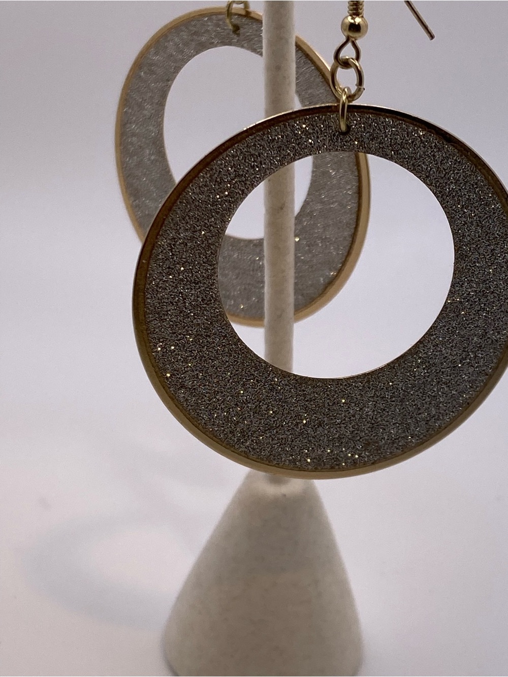 Vintage Gold-Tone Hoop Earrings with Silver Glitter Inset